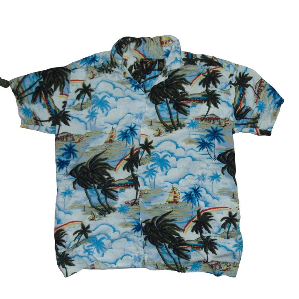 King Size Rayon Hawaiian Palm Tree Shirt 3XL Tall Thumbs Up